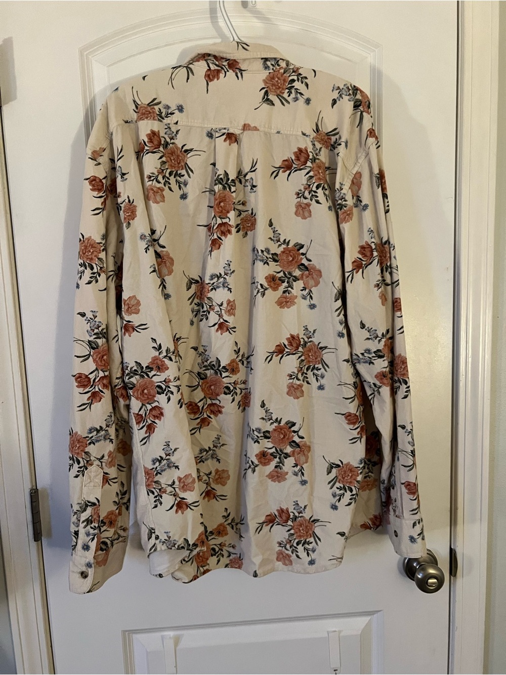 Old Navy Cream Button-Down Shirt with Rust Floral Print